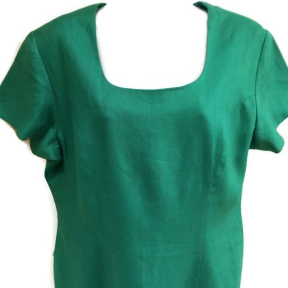 SOLD Shift Dress Minimalist Square Neck Green Midi Lined Back Zipper - Picture 3 of 7